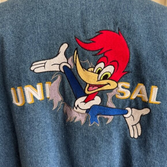 RARE VIntage Universal Studios Woody Woodpecker Denim Varsity Jacket Size M - Picture 6 of 10
